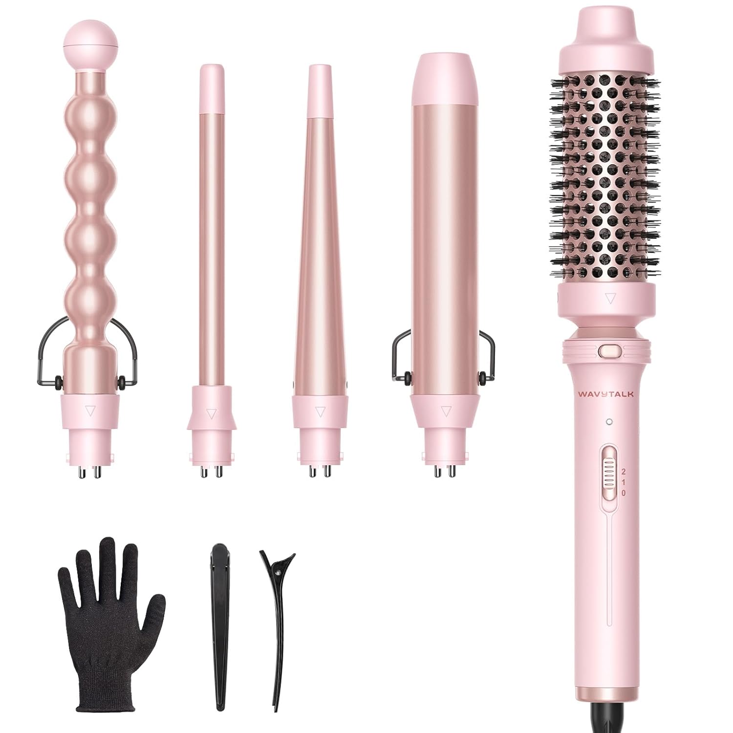 5 in 1 Curling Wand Set, Multi Curl, Curling Wand Set with Thermal Brush and 4 Interchangeable Ceramic Curling Wand(0.5”-1.25”), Instant Heat up Wand Curling Iron (Rose Gold)