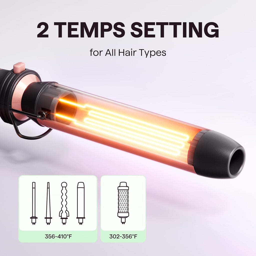 5 in 1 Curling Wand Set, Multi Curl, Curling Wand Set with Thermal Brush and 4 Interchangeable Ceramic Curling Wand(0.5”-1.25”), Instant Heat up Wand Curling Iron (Rose Gold)