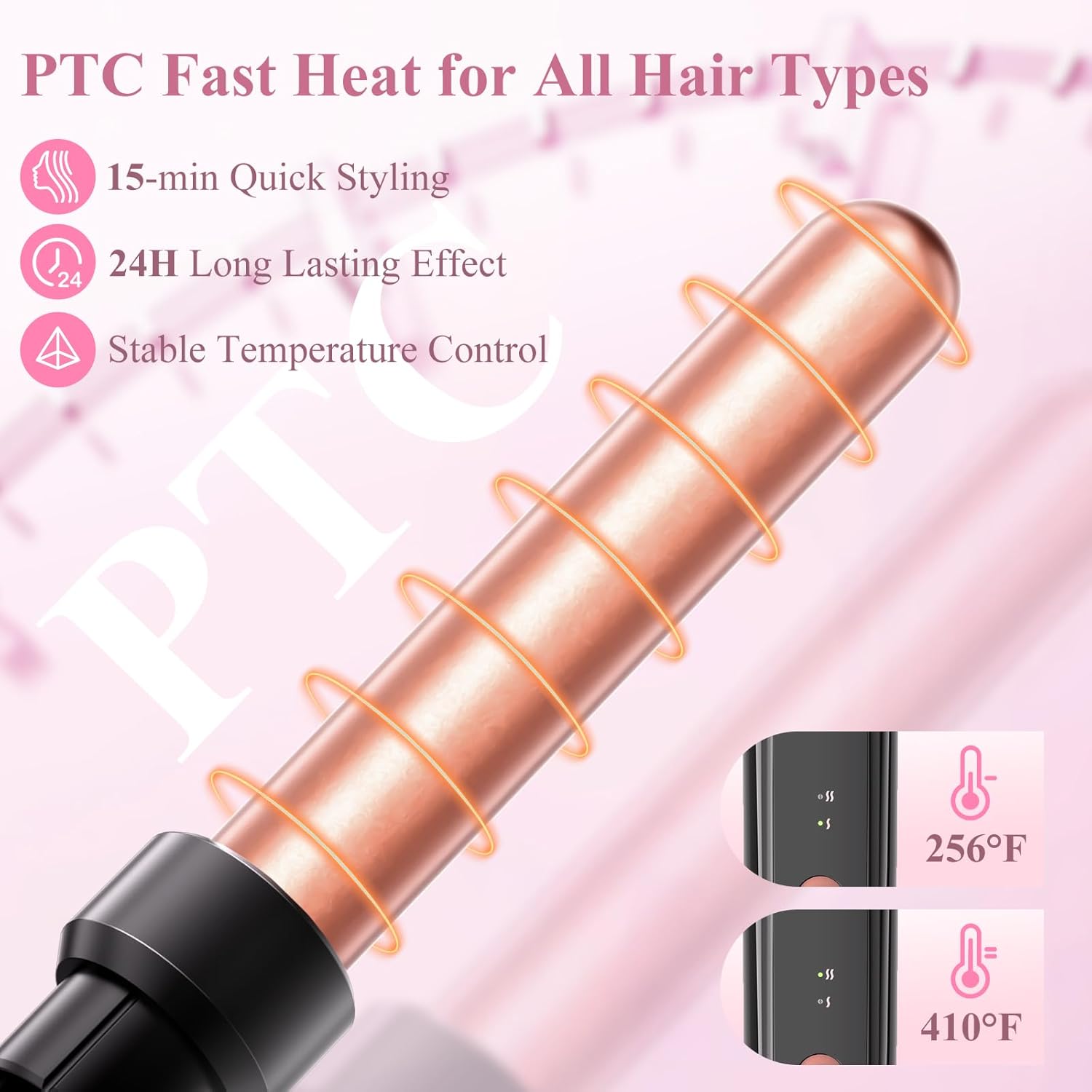 5 in 1 Curling Iron, Curling Wand Set with 3 Barrel Crimper Hair and 4 Interchangeable Ceramic Curling Wand(0.35”-1.25”), Fast Heating Hair Curler, Include Glove & Clips-Pink
