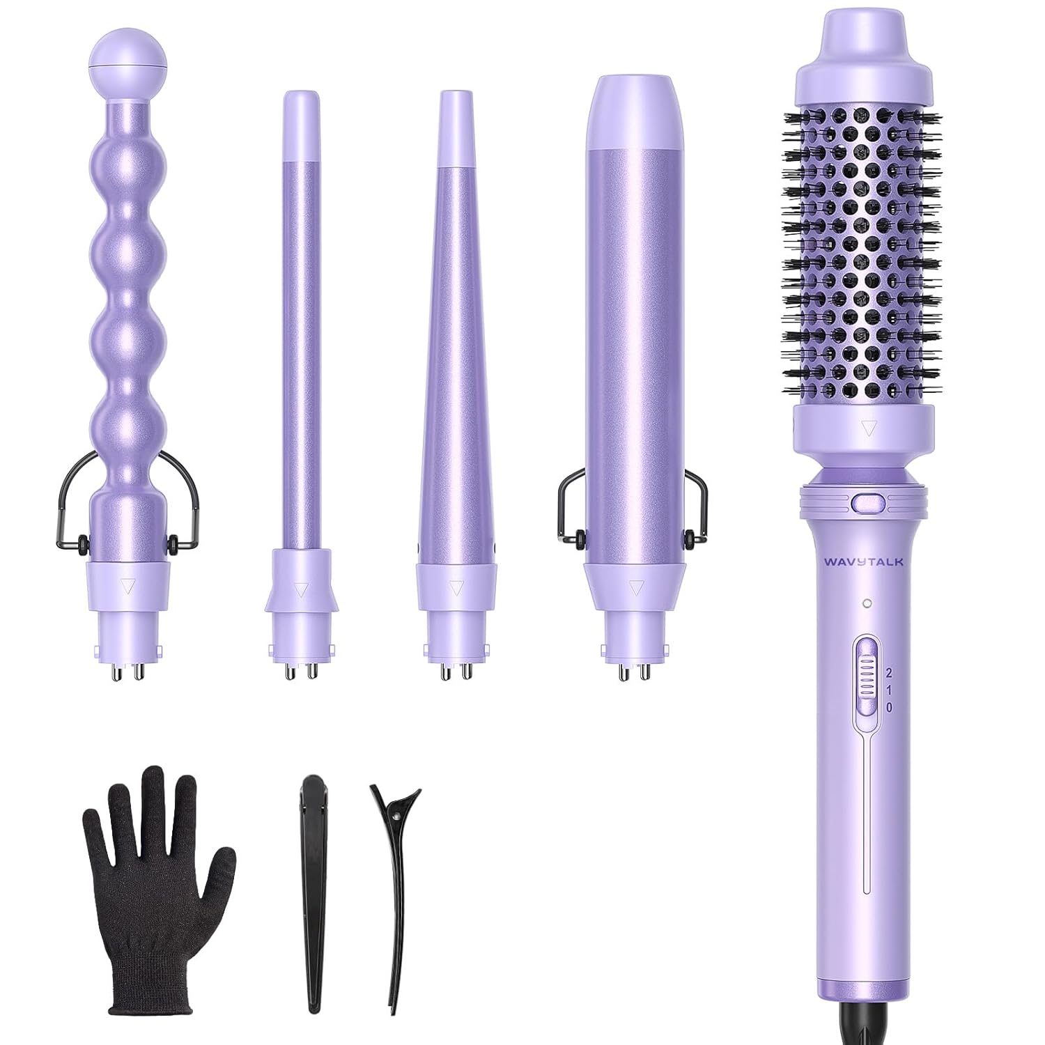 5 in 1 Curling Wand Set, Multi Curl, Curling Wand Set with Thermal Brush and 4 Interchangeable Ceramic Curling Wand(0.5”-1.25”), Instant Heat up Wand Curling Iron (Rose Gold)
